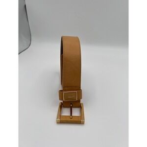 Alden Howard Vintage Leather Belt Gold Buckle Tan Brown Square Casual Y2K Size L